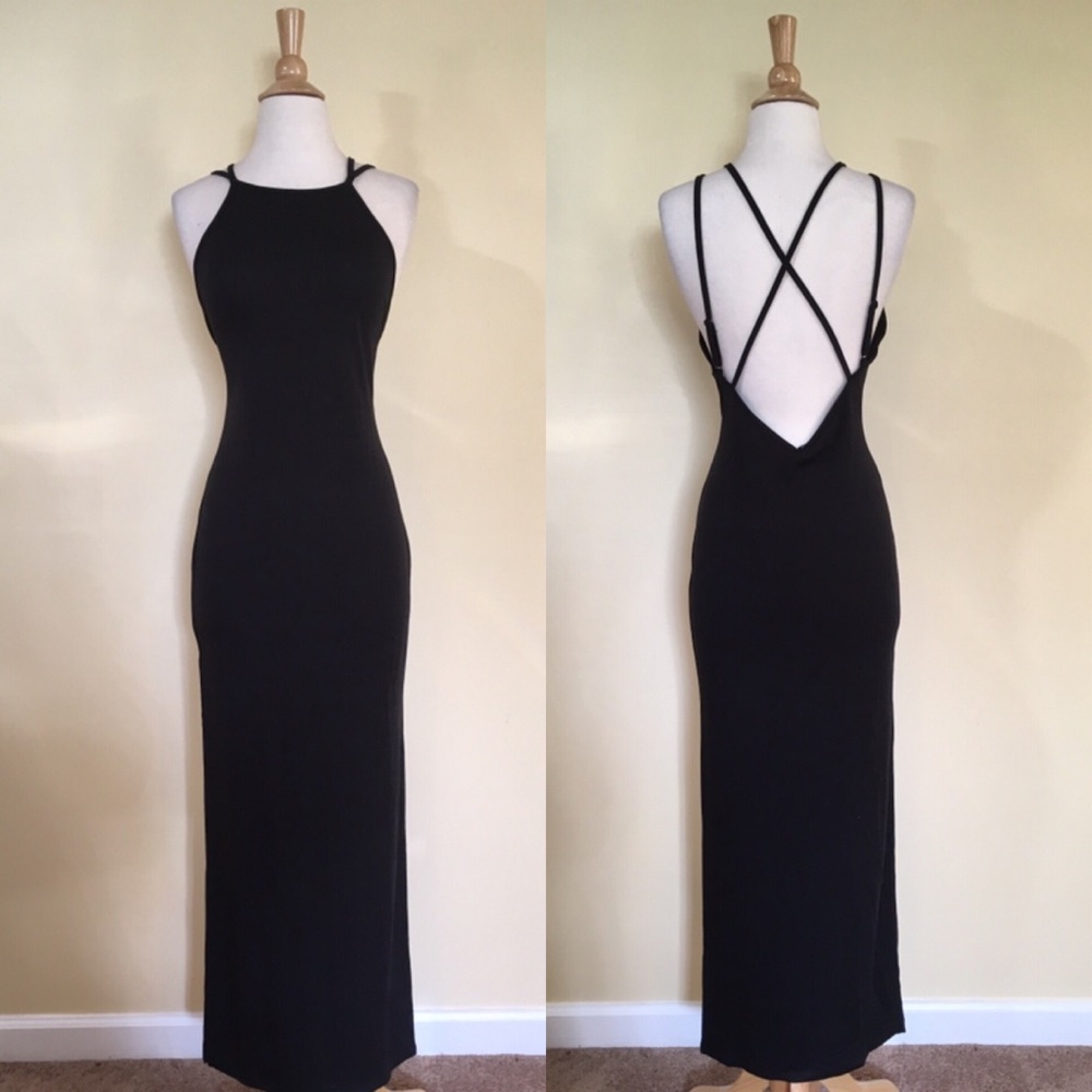 Open Strappy Criss Cross Back Side Slit Maxi Dress - Picture 4 of 4